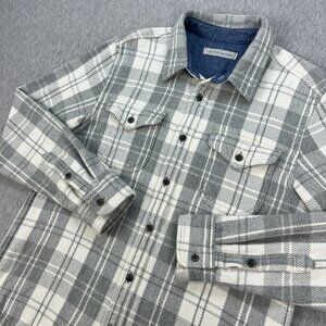 Outerknown Blanket Shirt Mens S Gray White Plaid Organic Cotton Thick Flannel